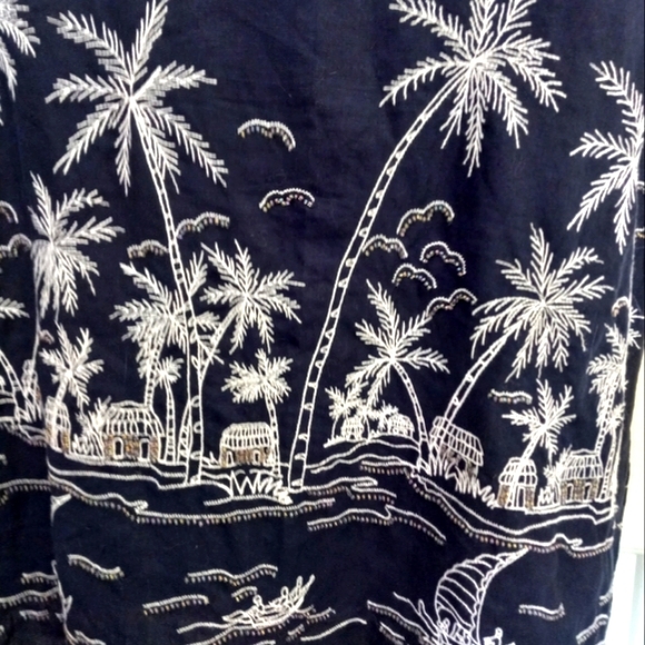 Talbots Dress Blue 100% Linen Embroidered Palm Trees Sailboat Beach Size L - Picture 7 of 15
